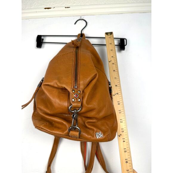 The Sak Leather Convertible Backpack Sling Bag Tan Brown Zip Closure Boho Purse - Picture 10 of 16